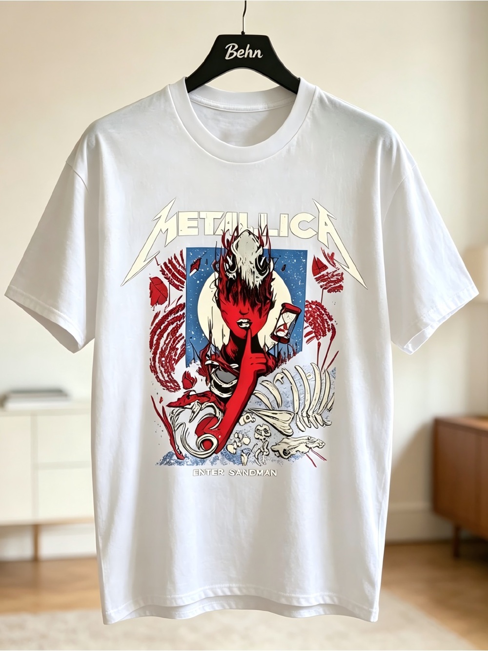 Metallica Enter Sandman Heavy Metal Fan Womens Mens T-shirt Unisex White